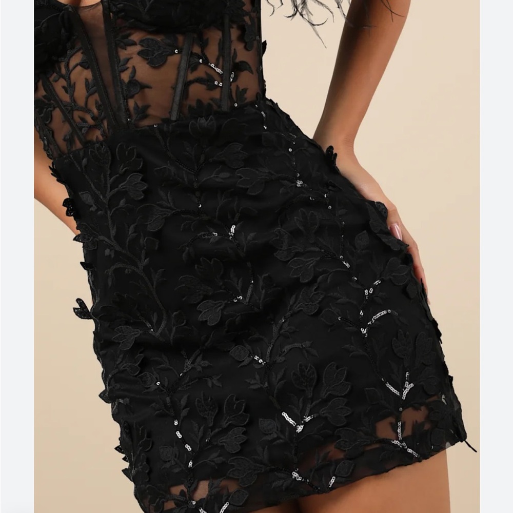 Midnight Sparkle Black Feather Bustier Mini dress